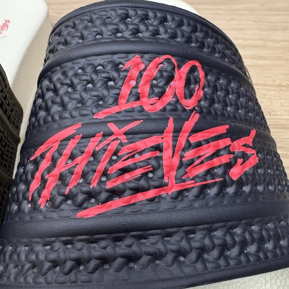 100 Thieves X Adidas‎ Adilette Slides Men's Size 12 Sandals Black Red JR9125 NEW